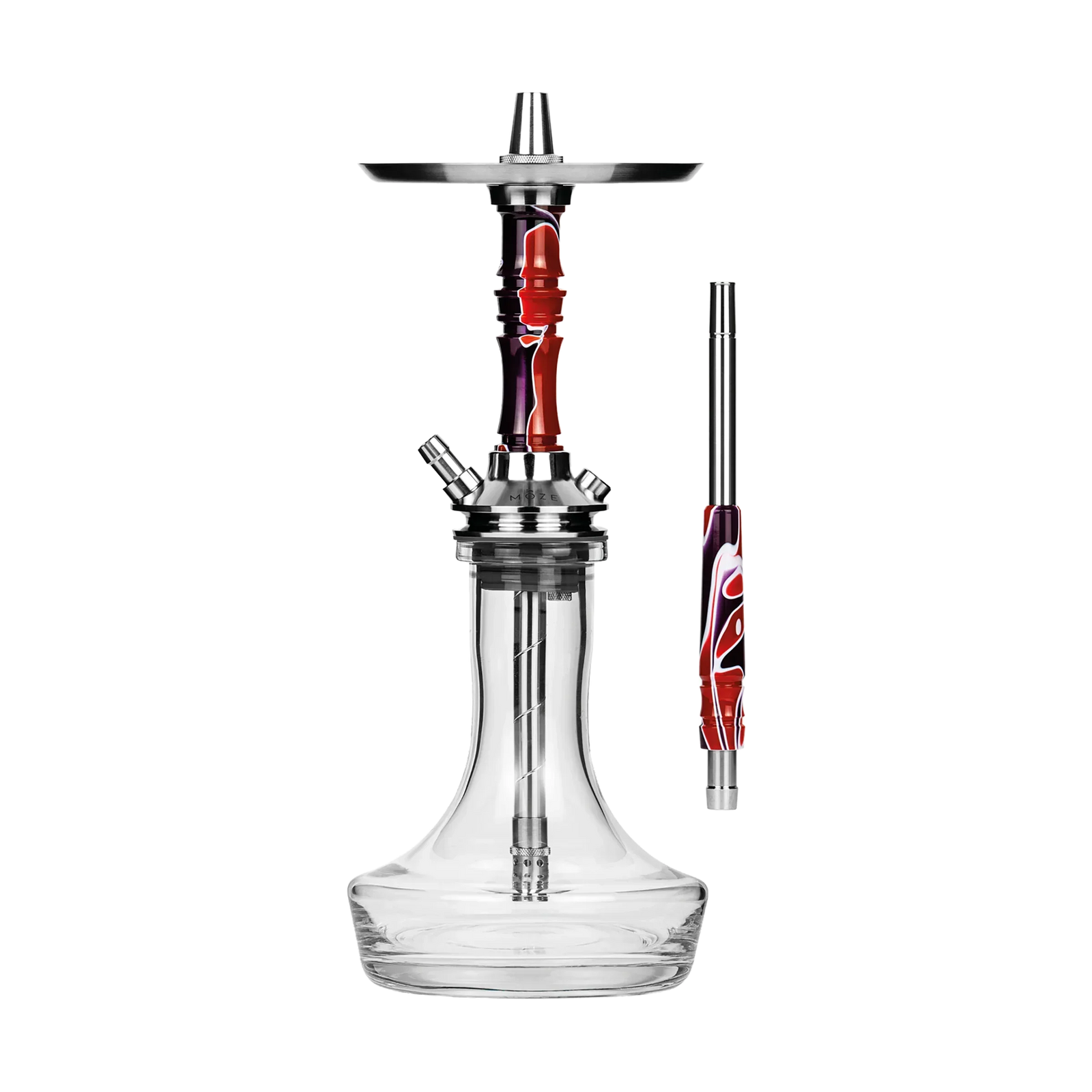 Moze Breeze Pro Candy Line Red Purple waterpijp met rood-paarse glazen vaas en roestvrij stalen shaft