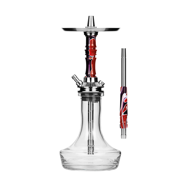Moze Breeze Pro Candy Line Red Purple waterpijp met rood-paarse glazen vaas en roestvrij stalen shaft