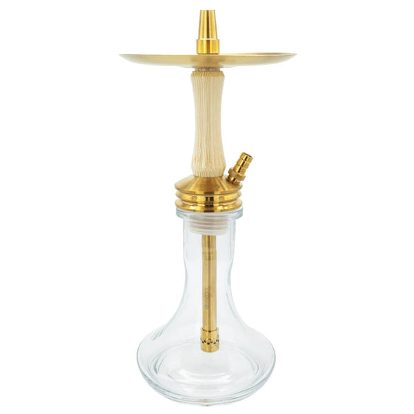 Ocean Kaif S Gold White Wood waterpijp - premium shisha met witte houten sleeve, goudaccenten en roestvrij stalen rookkolom