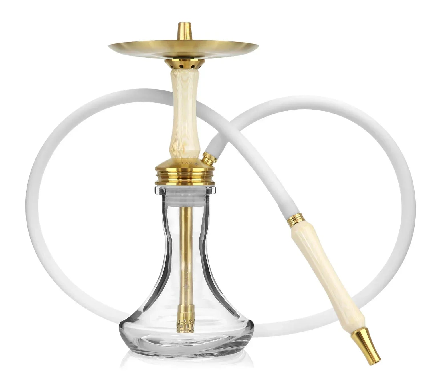 Ocean Kaif S Small Gold White Wood waterpijp van roestvrij staal met handgemaakt wit houten mondstuk en gouden accenten