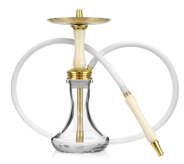 Ocean Kaif S Small Gold White Wood waterpijp van roestvrij staal met handgemaakt wit houten mondstuk en gouden accenten
