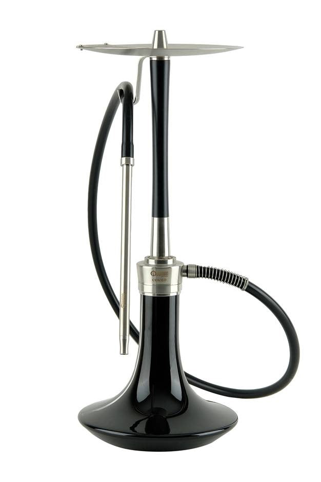 Oduman Cosmo Hookah Silver Black grote waterpijp shisha met zwarte glazen vaas en zilver-zwart roestvrij staal frame