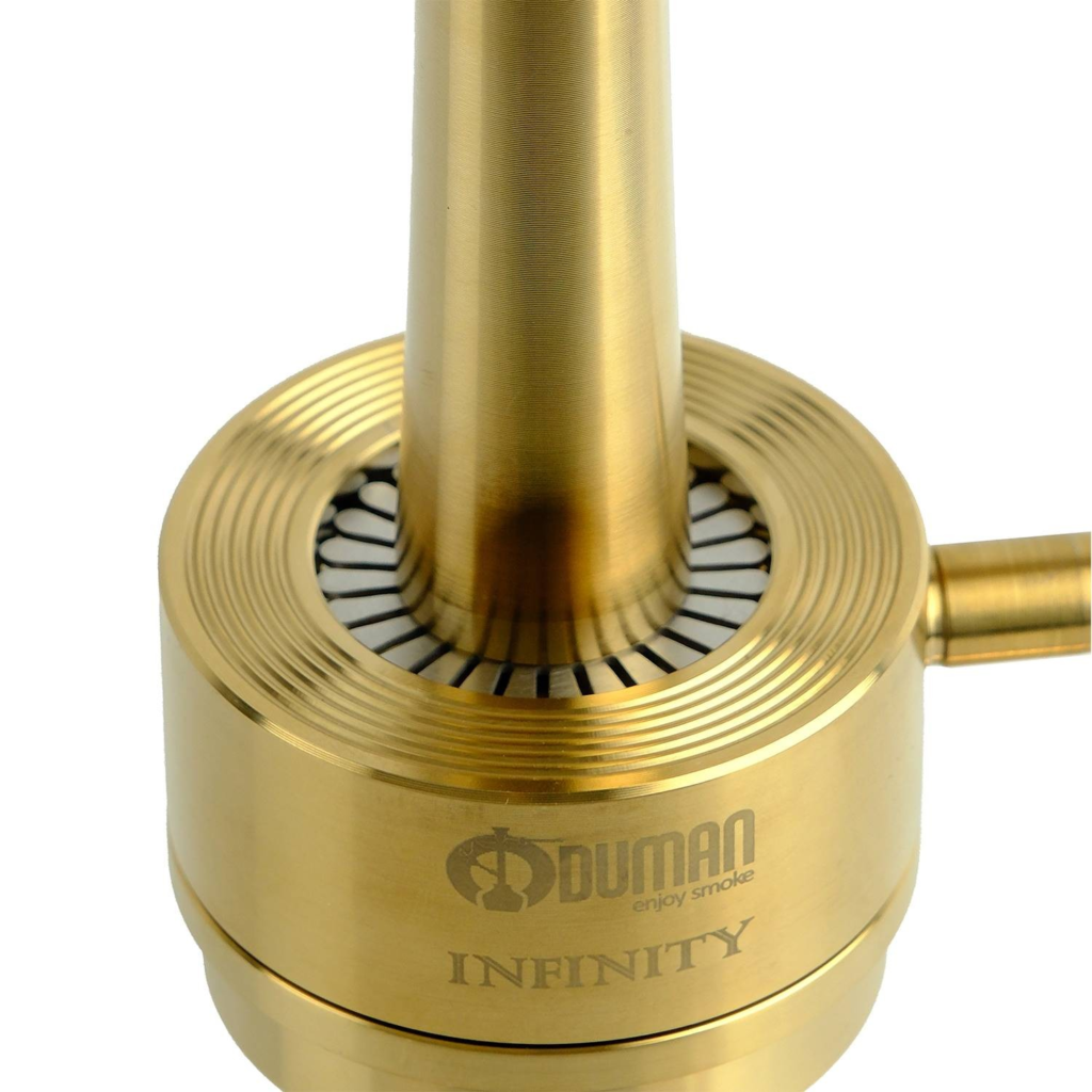 Oduman Infinity waterpijp in wit en goud - zijaanzicht met siliconen slang en glazen vaas