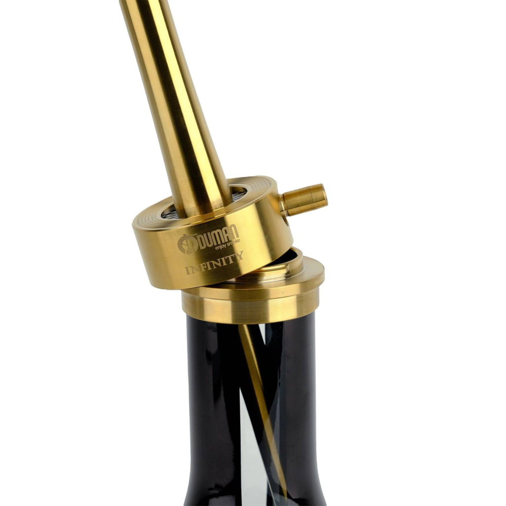 Oduman Infinity waterpijp in zwart en goud - premium RVS shisha met kolenplateau op het dienblad