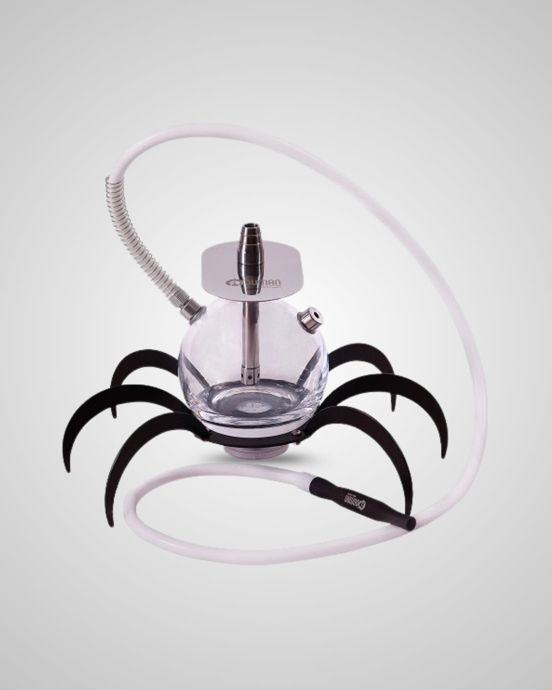 Oduman N9 Tarantula premium waterpijp - detail van het stalen frame en transparant glas