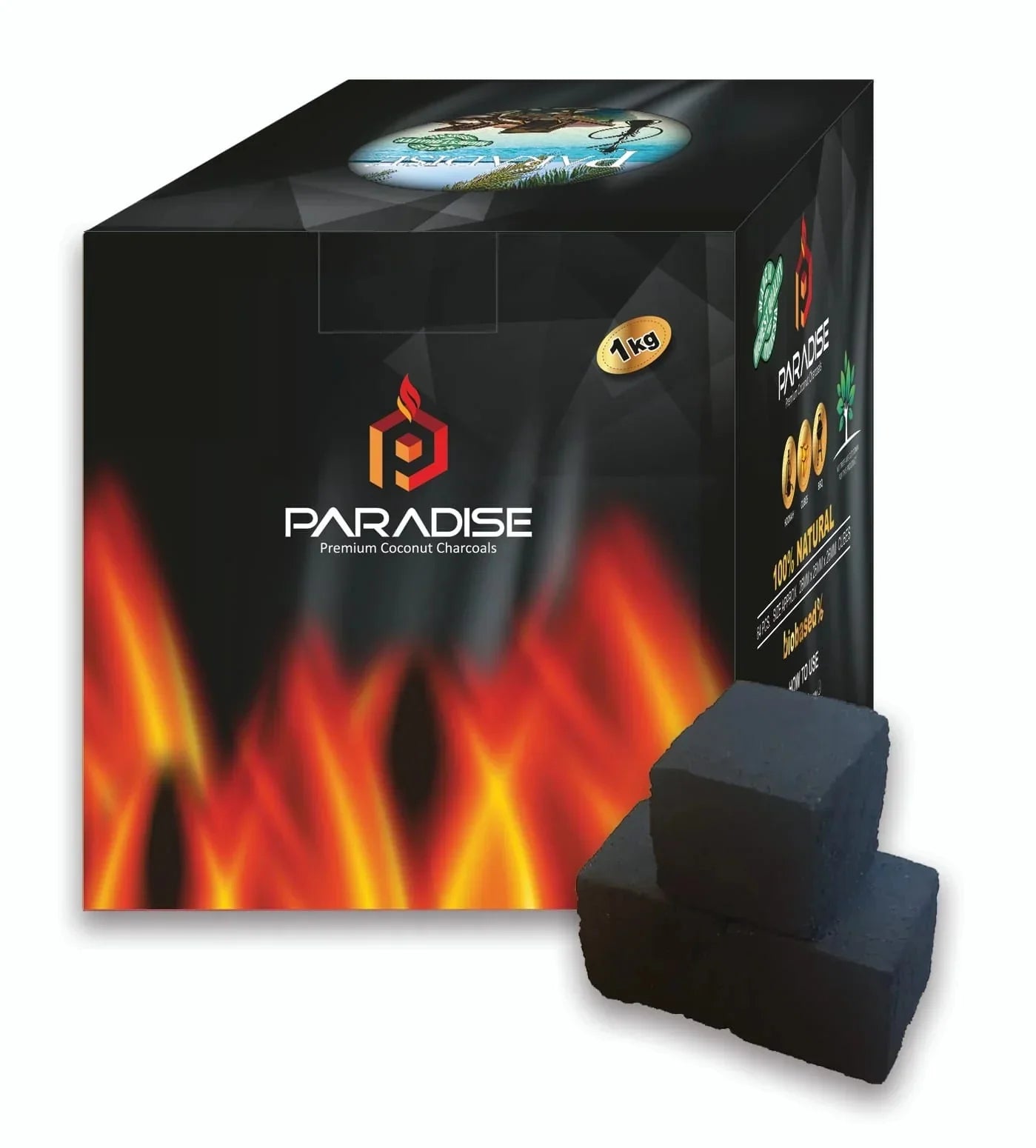 Paradise shisha kolen 26mm kokosnoot waterpijp kolen merk logo