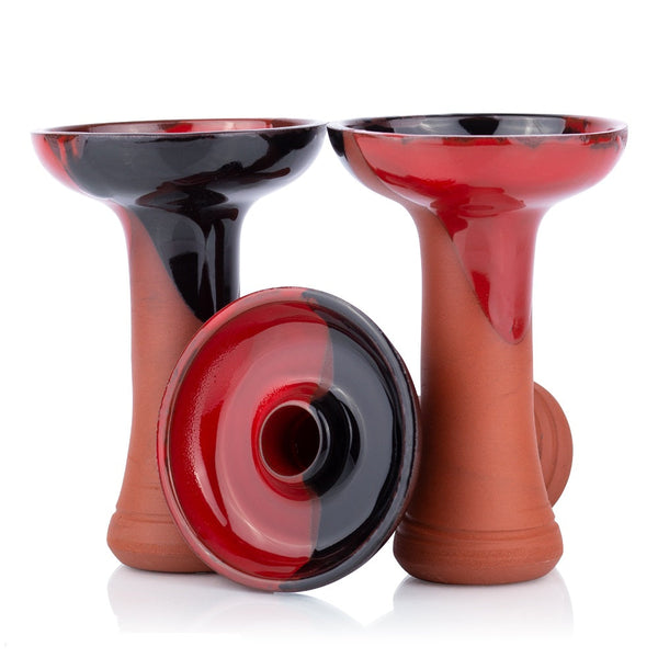 Phunnel Bowl Natur Black-Red shisha tabakskop van steen-klei, zwart-rood glazuur, handgemaakt in Duitsland, hoogte 12 cm