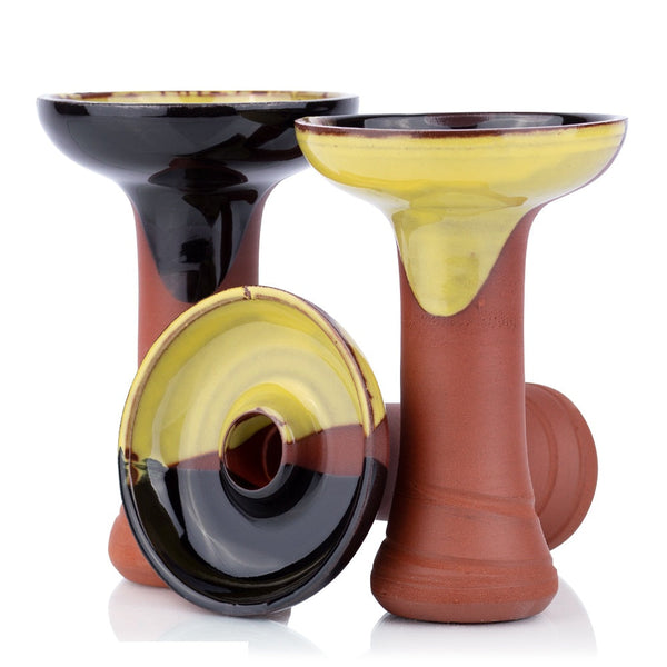 Phunnel Bowl Natur Black-Yellow shisha tabakskop van steen-klei, handgemaakt in Duitsland, zwart-geel design