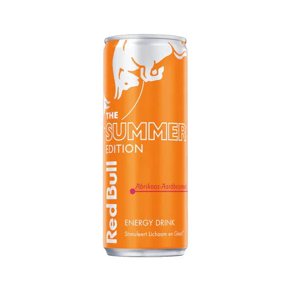 Red Bull Apricot Edition 250ml blikje met abrikoos en aardbei smaak, fruitige energy drink