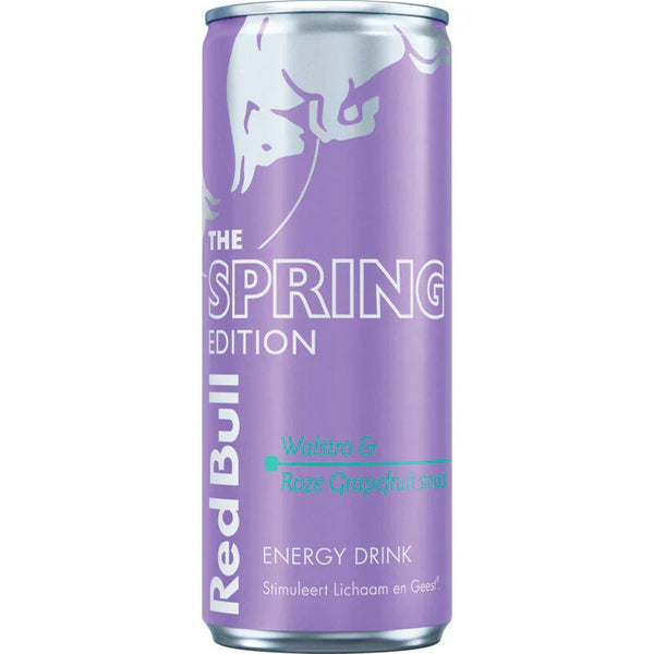 Red Bull Spring Edition blikje 250ml met walstro en roze grapefruit smaak, limited edition energiedrank