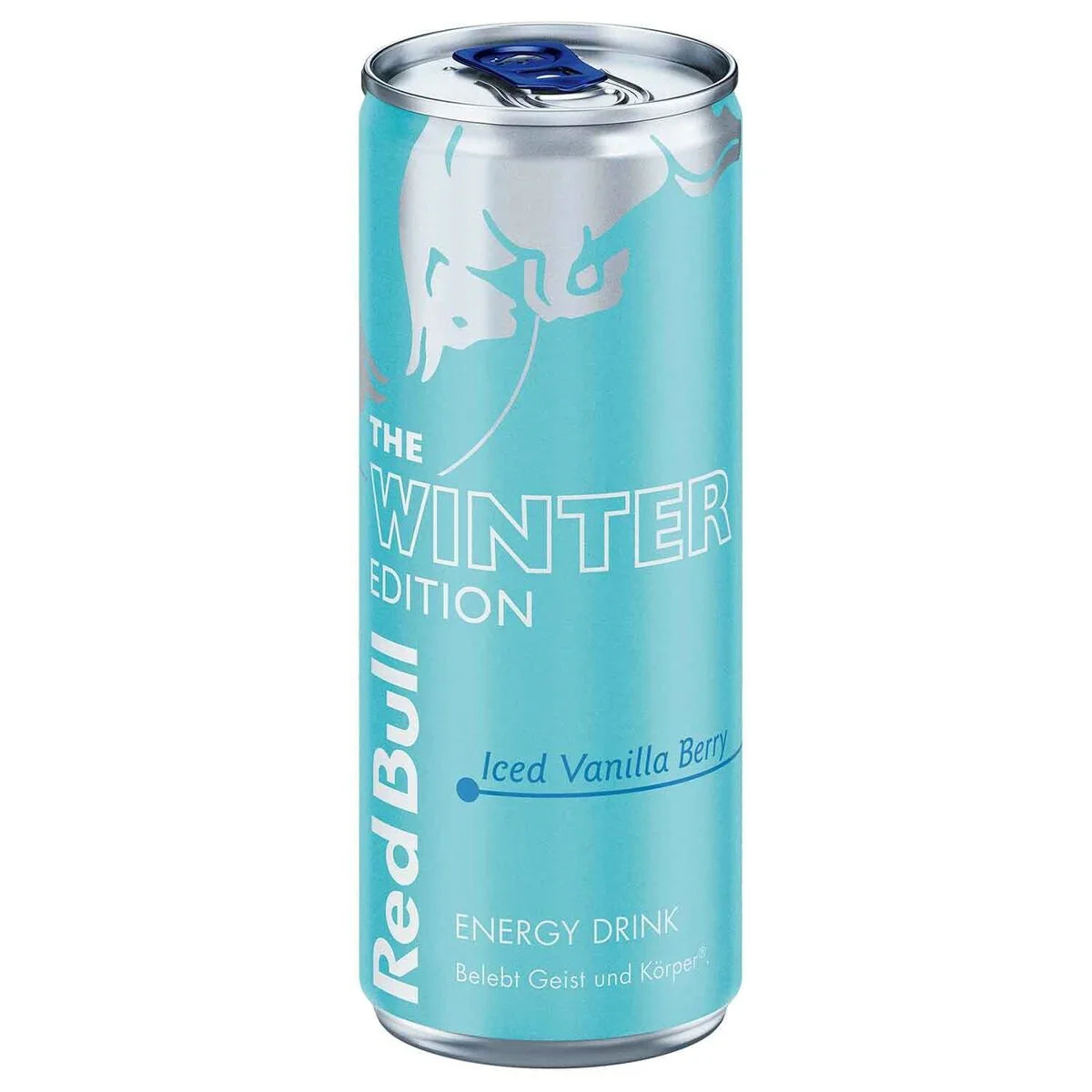 Red Bull Winter Edition Iced Vanilla Berry 250ml blikje uit de USA, limited edition energy drink