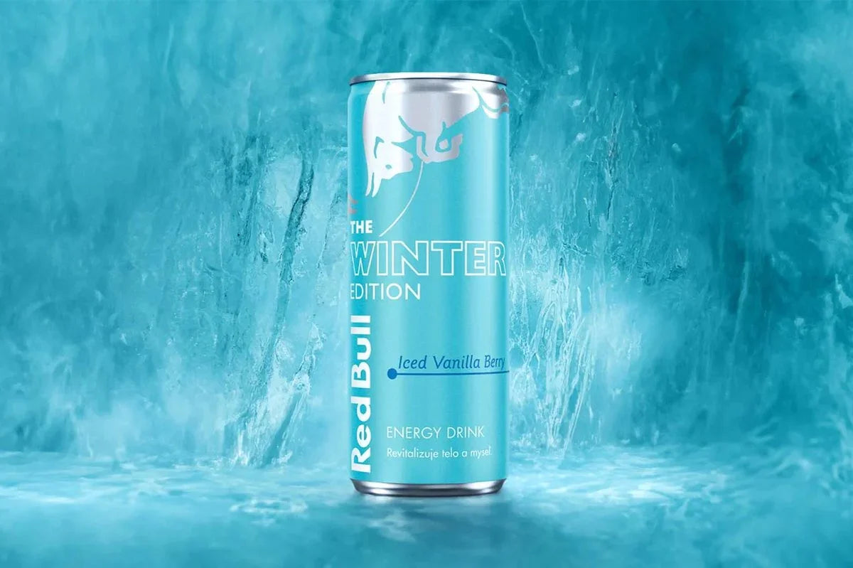 Red Bull Winter Edition USA 250ml blik Iced Vanilla Berry smaak, exclusieve import energiedrank