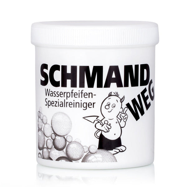 Schmand Weg 150g reinigingspoeder voor shisha en waterpijp vazen, witte verpakking op witte achtergrond