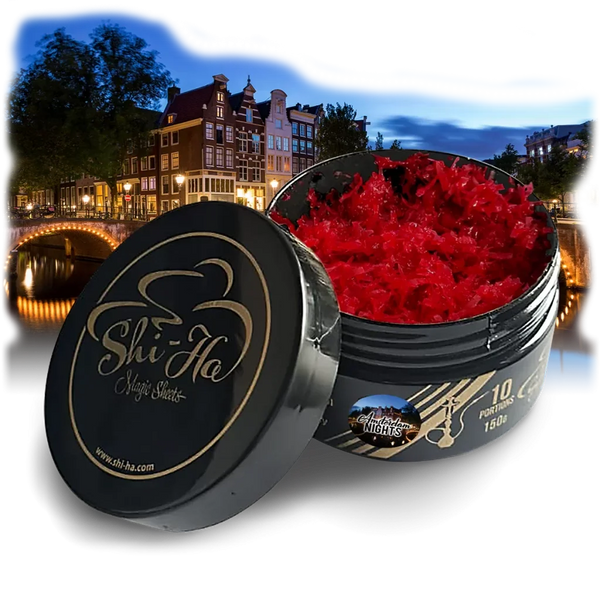 Shi-Ha Amsterdam Nights 150gr nicotinevrije shisha smaak met donkere bessen, munt en kruiden, alternatief voor Adalya Baku Nights waterpijp tabak