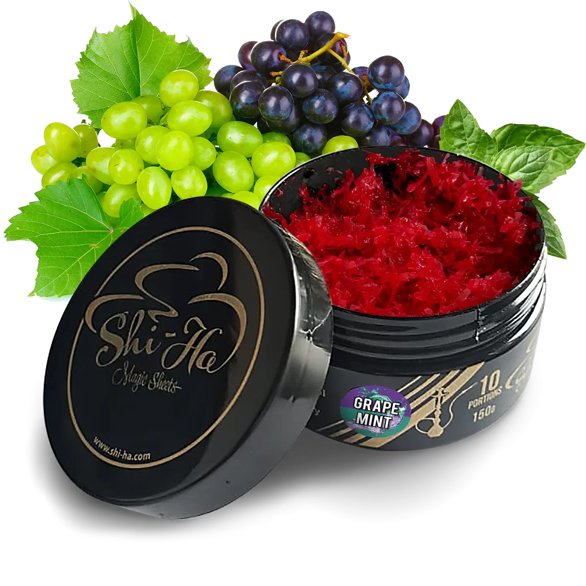 Shi-Ha Grape Mint 150g shisha-tabak nicotinevrij, alternatief voor Al Fakher Grape Mint, met druif en munt