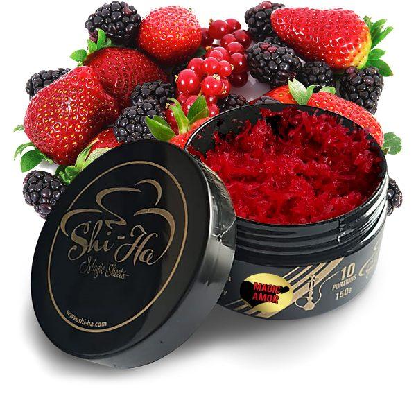Shi-Ha Magic Amor 150g nicotinevrije shisha tabak met blueberry, rode bessen, watermeloen en mint smaak