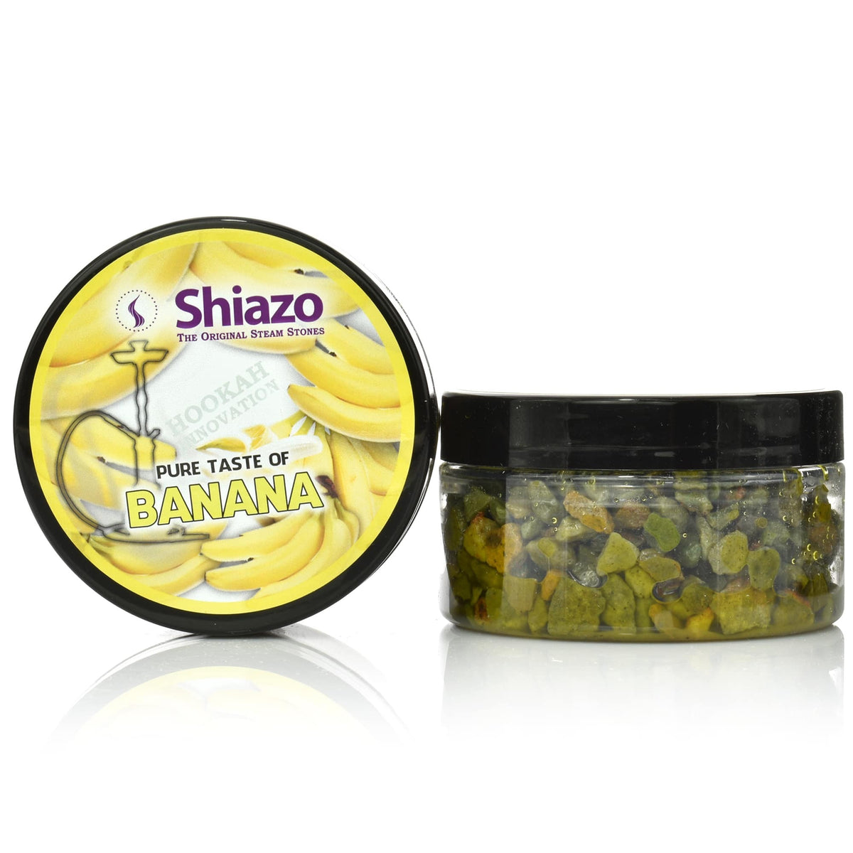 Shiazo Steam Stones Banana 100g nicotinevrije dampsteentjes in zwarte pot