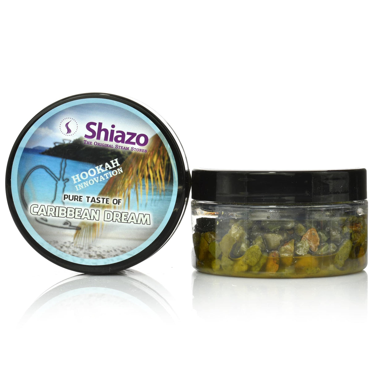 Shiazo Steam Stones Caribbean Dream 100g nicotinevrije dampsteentjes in zwarte pot