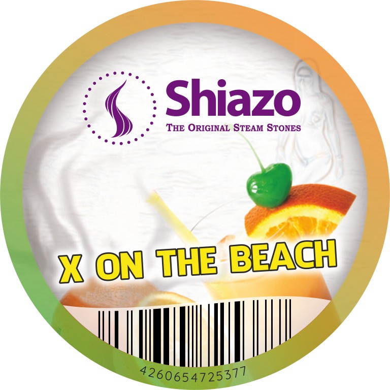 Deksellabel van de Shiazo X on the Beach dampsteentjes met citrus en cocktailkers