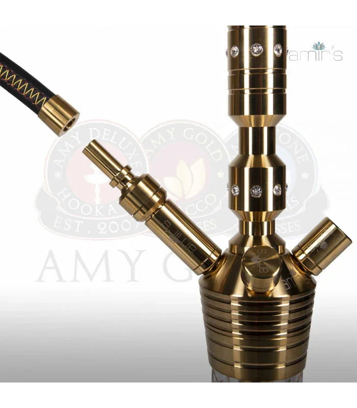 Slangaansluiting detail van de Amy Deluxe Amir's Luxury 901 Karat X gouden waterpijp
