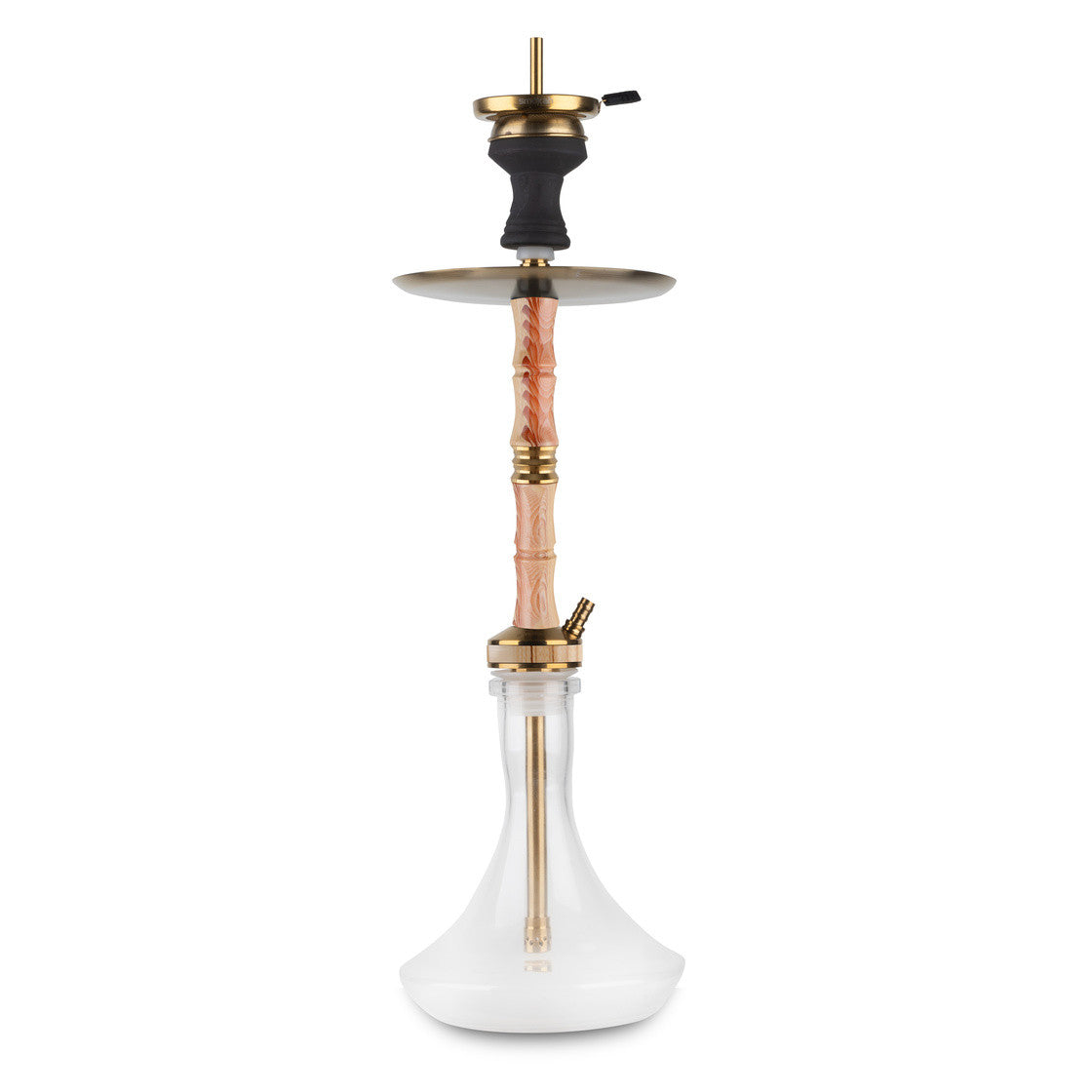 Smokah Hayat shisha met dubbele koolteller en blow-off, zijaanzicht complete set met siliconenslang