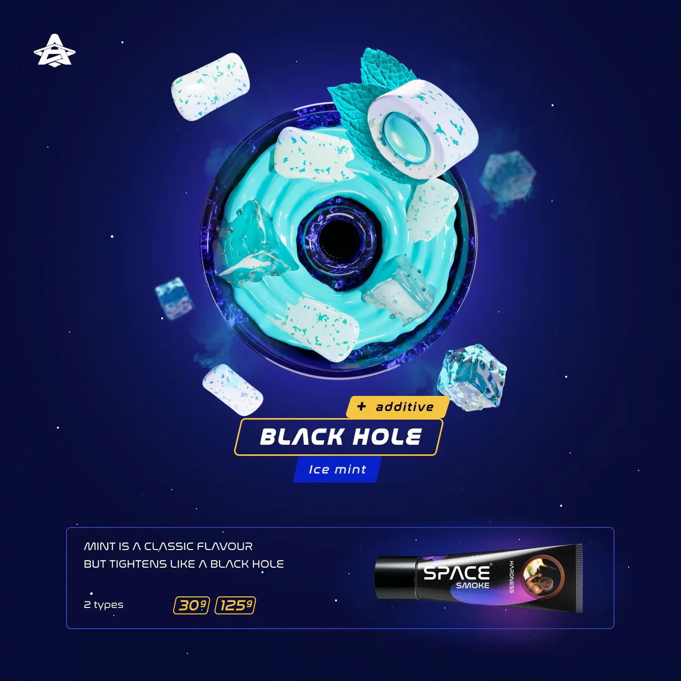 Space Smoke Black Hole mint smaak shisha pasta 125 gram tube detail shot