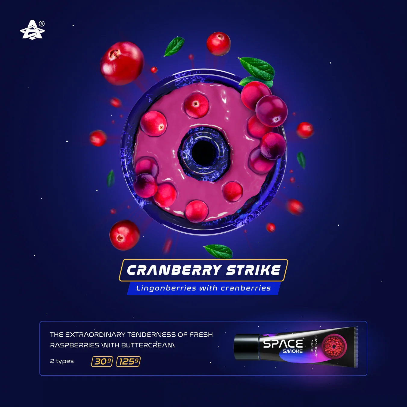 Space Smoke Cranberry Strike - tabaksvrije waterpijp pasta smaak bosbessen veenbessen 125g