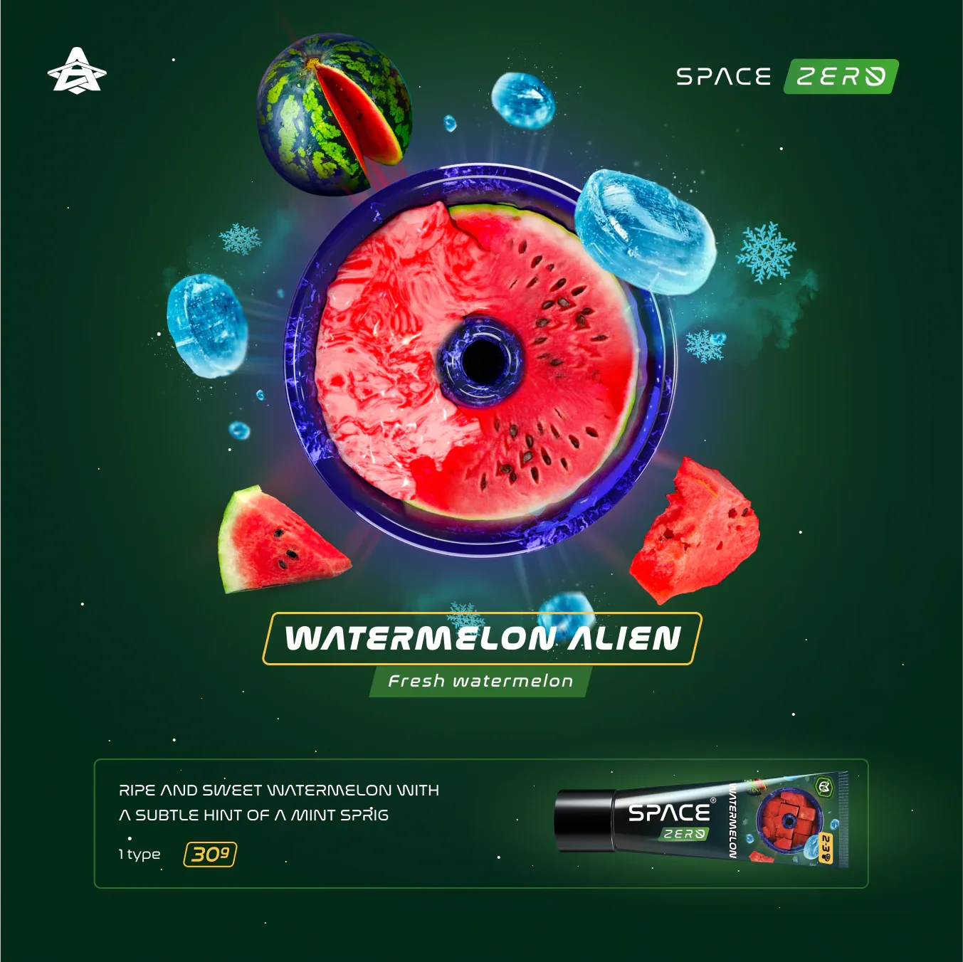 Space Smoke Watermelon Alien tube 30g - frisse shisha smaak zonder nicotine voor waterpijp