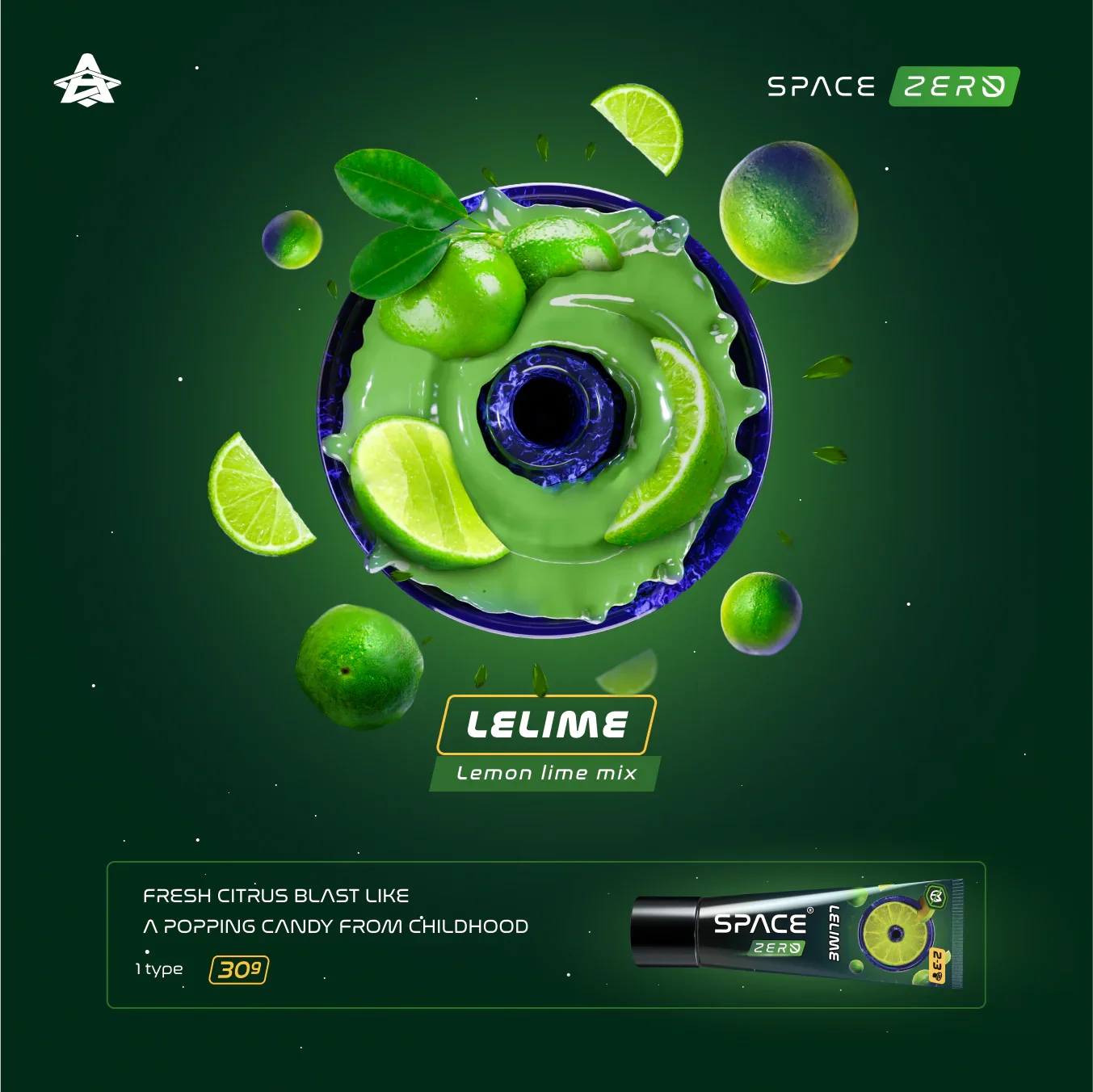 Space Smoke Zero Nico LeLime tubes 30gr en 125gr - shisha smaak limoenserie