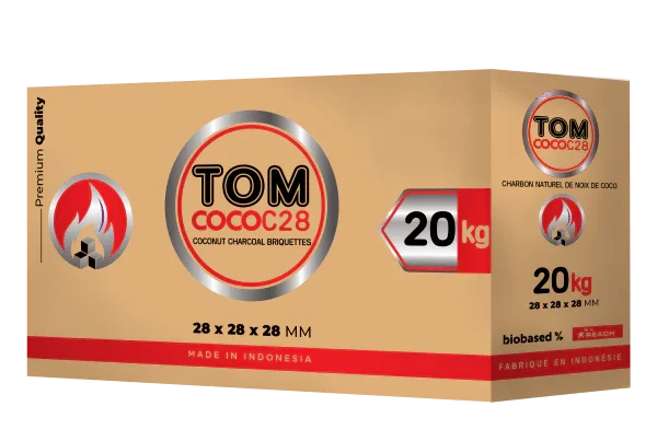 Tom Coco C28 waterpijp kolen 20 kg verpakking - 28 mm kokos shisha kolen