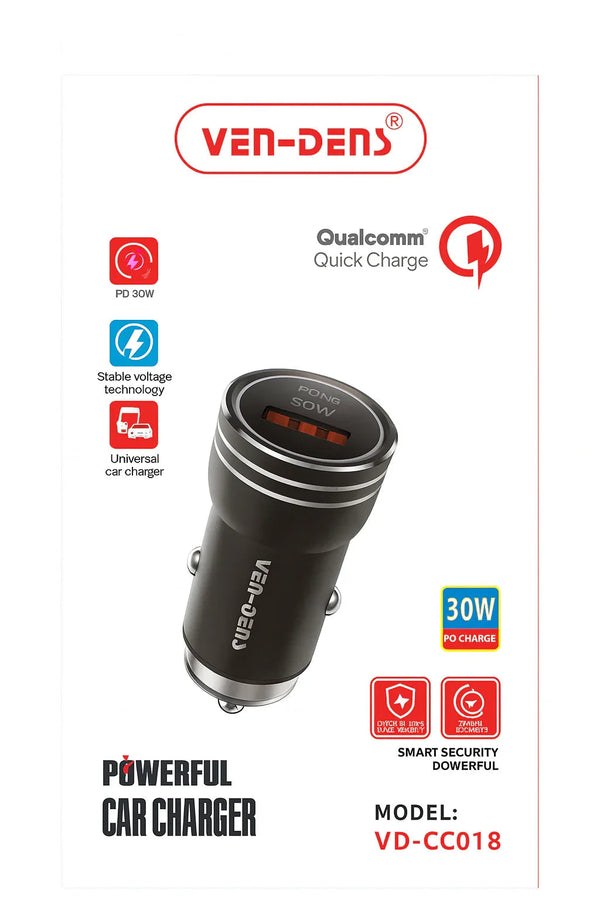 Ven-Dens Qualcomm Car Charger 30W autolader met snelladen en meerdere USB-poorten voor in de auto