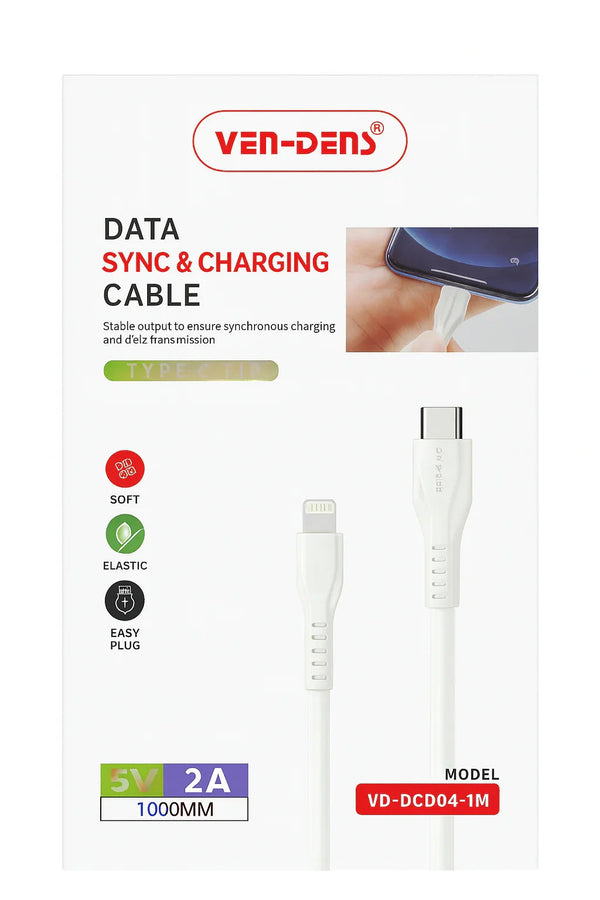 Ven-Dens Type-C naar Lightning kabel 1 meter voor iPhone en iPad, 5V 2A opladen en data overdracht