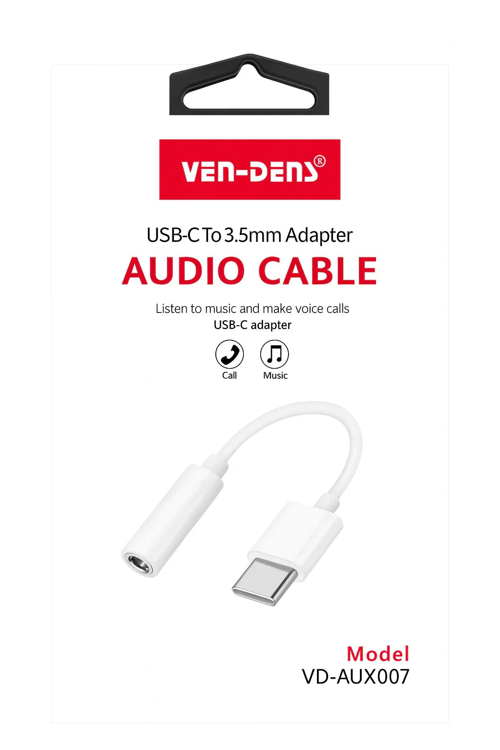 Ven-Dens USB-C naar 3.5mm audio adapter kabel voor smartphone en tablet