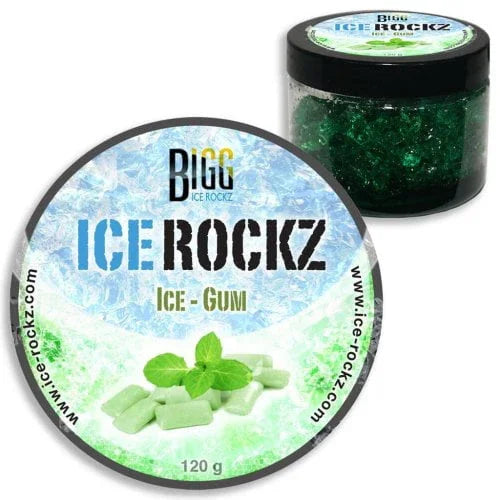 Verpakking Bigg Ice Rockz Ice Gum 120g steam stones, shisha tabak alternatief met mint en kauwgum smaak