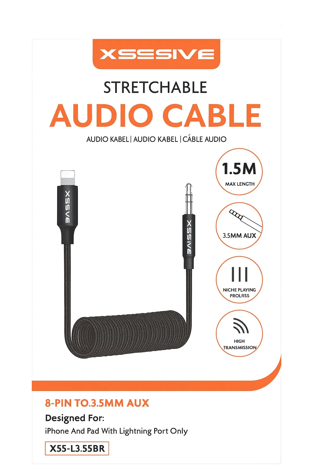 Xssive Audio Cable - 8-pin Lightning naar 3,5 mm AUX kabel voor iPhone aangesloten op speaker