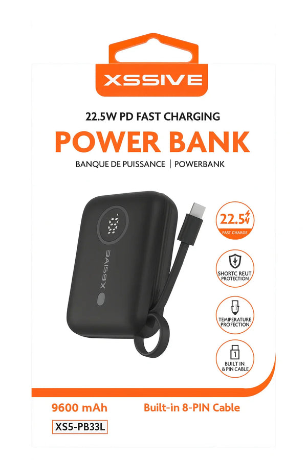 Xssive powerbank 9600mAh met 22.5W PD fast charging en USB-A en USB-C aansluitingen